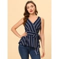 thumbnail image 3 of INSPIRE CHIC Hauts d'Été pour Femmes Sans Manches Col en V Ceinture Bleu Foncé TG, 3 of 5