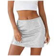 thumbnail image 2 of vigerkar Women's Sequin Skirt Metallic Glitter Skirt Elastic Waist Sparkly Club Bodycon Mini Skirt (Light Gray, XS), 2 of 9