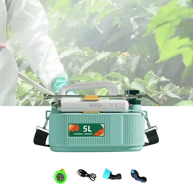 Pulverizador eléctrico de 5L, varilla telescópica portátil multiusos, pulverizador de un solo hombro, botella rociadora de agua para riego de plantas Verde