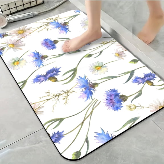 1pc Blue and White Cornflower Bathroom Rug Bathroom Decor and Accessories- Durable,Anti Slip,And Quick Drying,Suitable For Indoor/outdoor Use - Perfect For Bathrooms,Bedrooms,Kitchens,Terraces