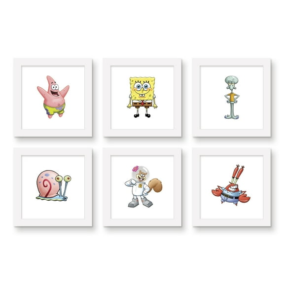 Gallery Pops Nickelodeon SpongeBob SquarePants - Characters Wall Art Bundle (6-Pack), White Framed Version, 12" x 12"