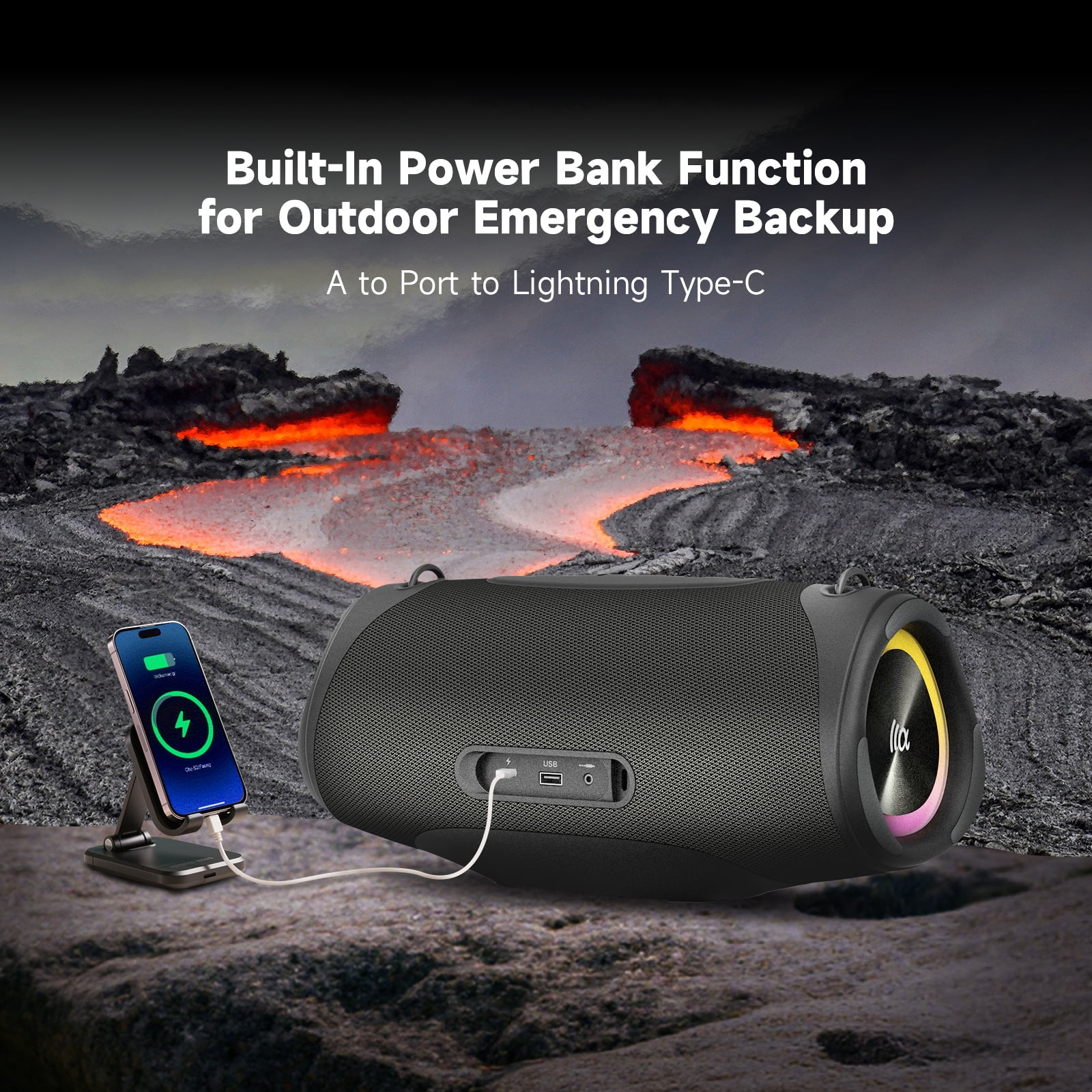 TAZATA Portable Bluetooth Speaker IPX7 Waterproof 80W Wireless Outdoor Speaker for Camping 8H Playtime
