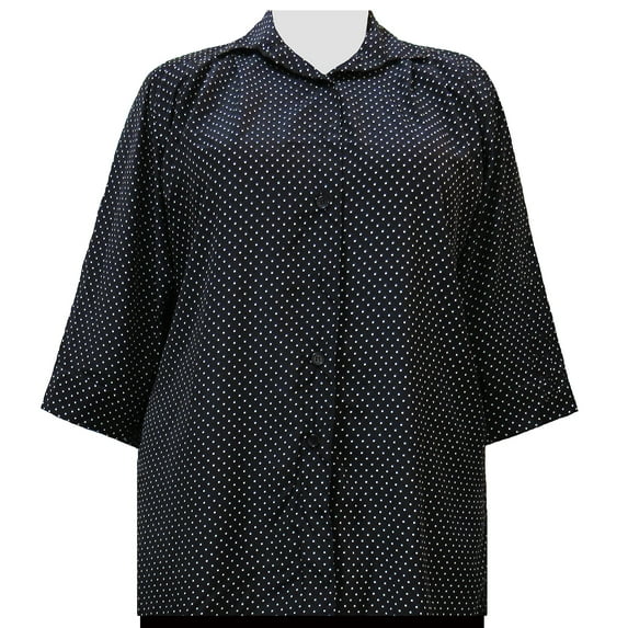 A Personal Touch Women's Plus Size 3/4 Sleeve Button-Up Blouse - Black & White Pindot - 6X