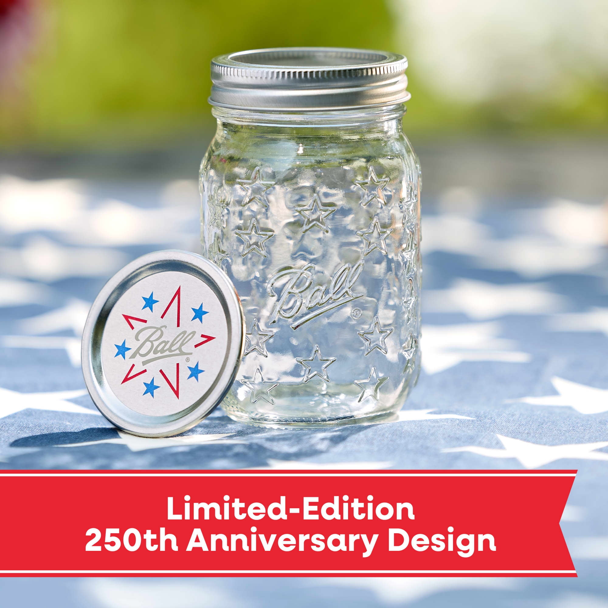 Limited Edition Ball Americana Pint Mason Jar, 16 oz. Regular Mouth Glass Jars, Pint Size Mason Canning Jars, 4 Pack