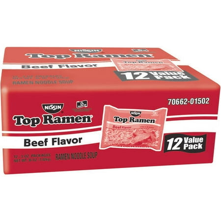 - (4 Pack) Nissin Top Ramen Beef Flavor Ramen Noodle Soup, 3 oz, 12 count
