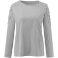 thumbnail image 5 of Seductiva Spring Tops Women's Long Sleeve Shirts Workout Women's Round Neck Solid Color Hollowomen Stitching Long Sleeve T Shirt Breathable & Easy Care Fabric Outfits Workout, 5 of 5