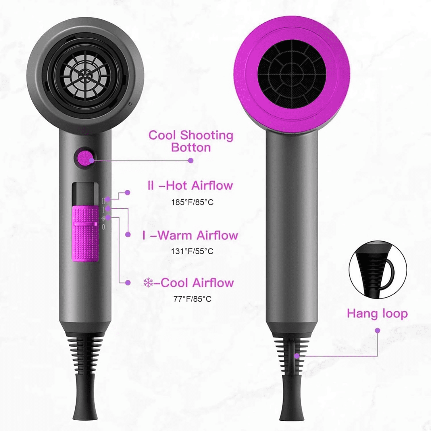 2025 1800W Professional Ionic Hair Dryer – Fast Drying with 3 Attachments for Salon & Home Use(Lavender)