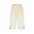 thumbnail image 3 of CQONEPT Women Color Block Capris Straight Leg Pant with Pockets Summer Beach Pants Side Slit Cropped Pant Beige M, 3 of 4