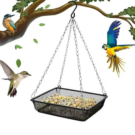 Hanging Bird Feeder Tray – Metal Mesh Decorative Garden Feeder for Wild Birds and Finches