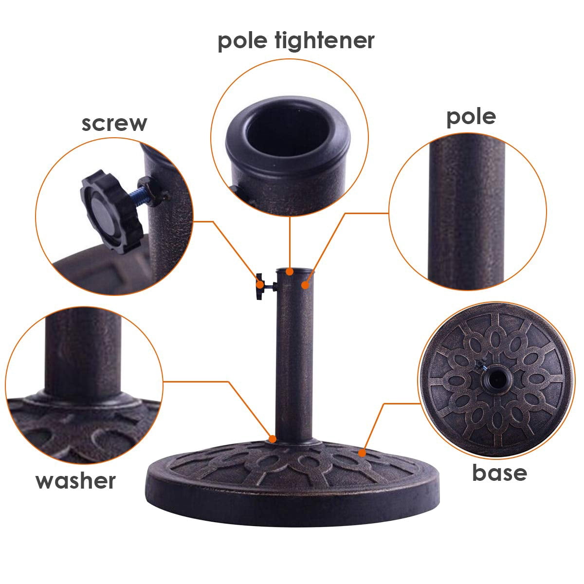 Giantex 30lbs Patio Market Umbrella Base, Heavy Duty Outdoor Stand, Cast Iron Umbrella Holder for Garden Beach, Classic Round Umbrella Standing Deck Porch