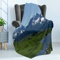 thumbnail image 4 of Idaho Soft Flannel Fleece Blanket, Real Life Scenery Photo Lake Fields and Mountains in Stanley Image, Cozy Plush for Indoor and Outdoor Use, 50" x 60", Emerald and Dark Slate Blue, by Ambesonne, 4 of 5