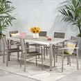 thumbnail image 2 of Braxton Outdoor Modern 6 Seater Aluminum Dining Set with Tempered Glass Table Top, Gray, Silver, Taupe, 2 of 12