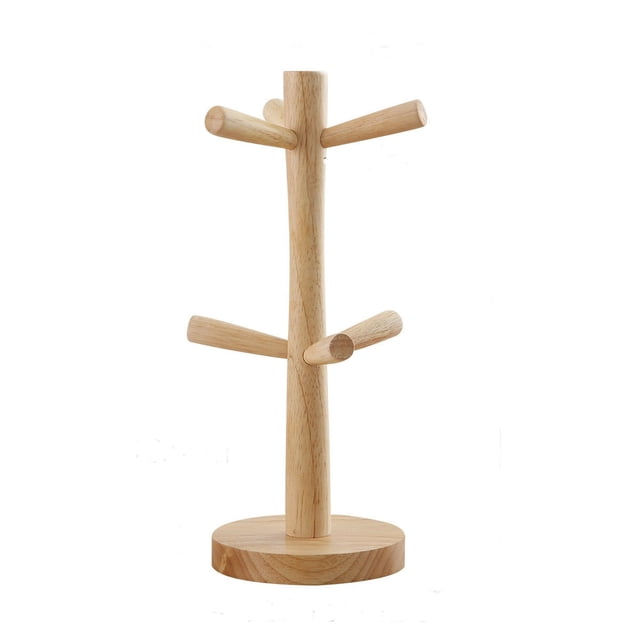 Escurreplatos Huarll con 6 ganchos de madera para té, soporte para tazas de café, soporte para tazas, organizador de tazas extraíble