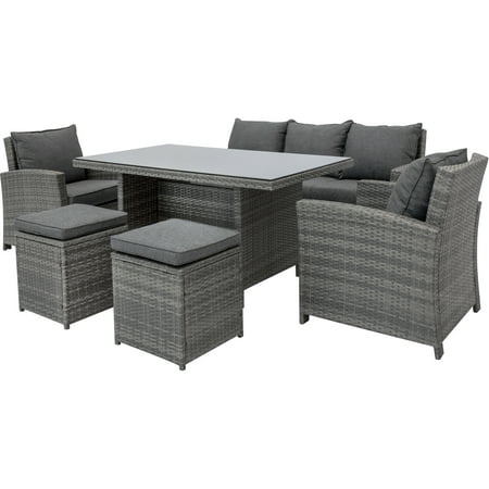 Best Choice Products 6-Piece Modular Wicker Patio Dining Sofa Set with 7 Seats, Cushions,