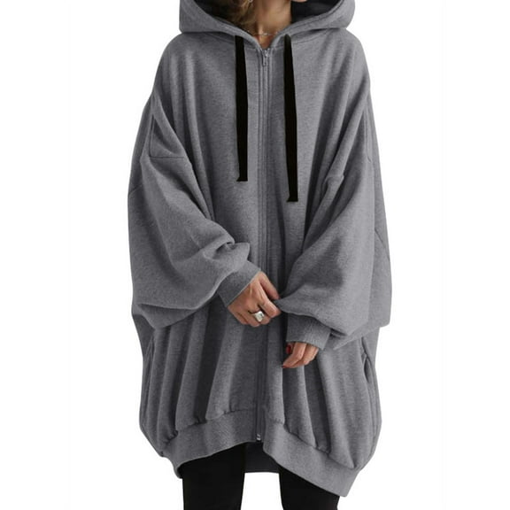 ZANZEA Womens Hoodies Full Sleeve O-Neck With-Front-Zipper Coat Hoodies
