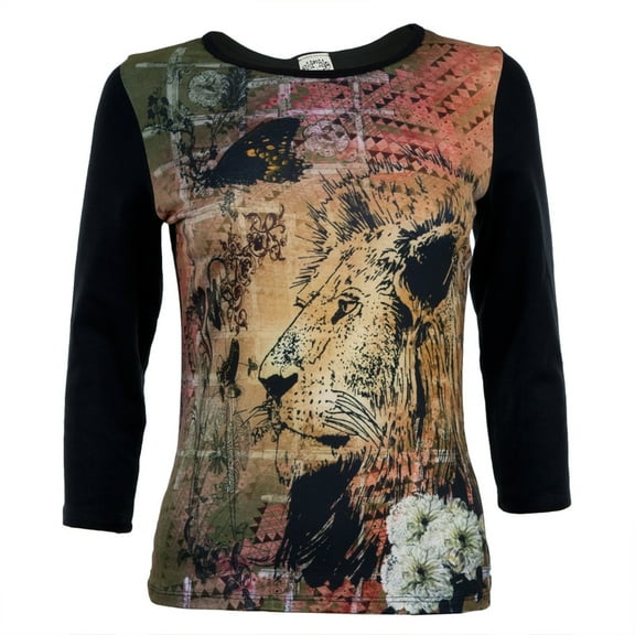 Graphic Lion Women's 3/4 Sleeve T-Shirt - Medium