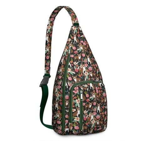 Artistic Dog Sling Bag - Dogs and Flowers Print (Multi-Pocket Organized  Adjustable & Waterproof)