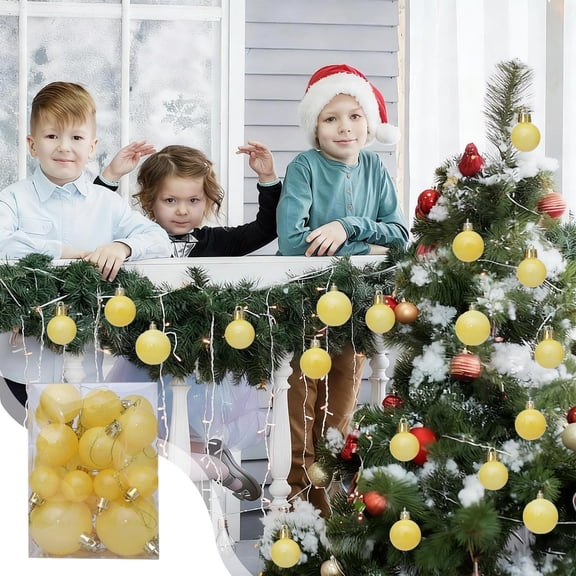 Ltvvegg 24 Pcs Pastel Christmas Ball Ornaments Decorations Set, 2.36in Macaron Hanging Ornaments Balls Set, Christmas Tree Pendants Ball Xmas Tree Decorations, Yellow