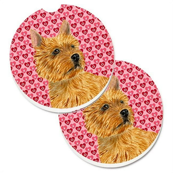 Norwich Terrier Hearts Love & Valentines Day Portrait Set of 2 Cup Holder Car Coaster