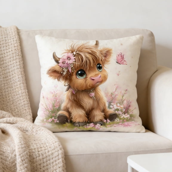 Rirozkan Pillow Covers 18x18, Sofa Cushion Covers Set of 2, Decorative Throw Pillow Cases, Cute Highland Cow Pattern for Couch