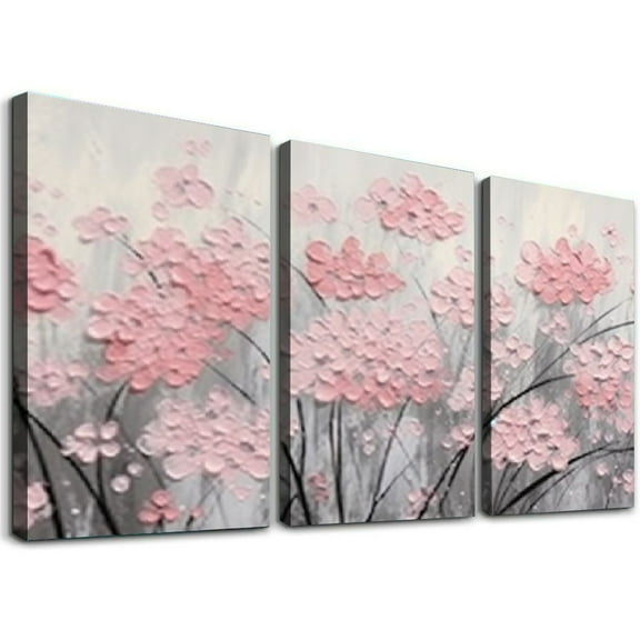 Ullo0ord Large Canvas Wall Art Pink Floral Wall Decor Plant Paintings Modern Artwork for Living Room Bedroom Kitchen Home Decor Wall 12x16x3pcs