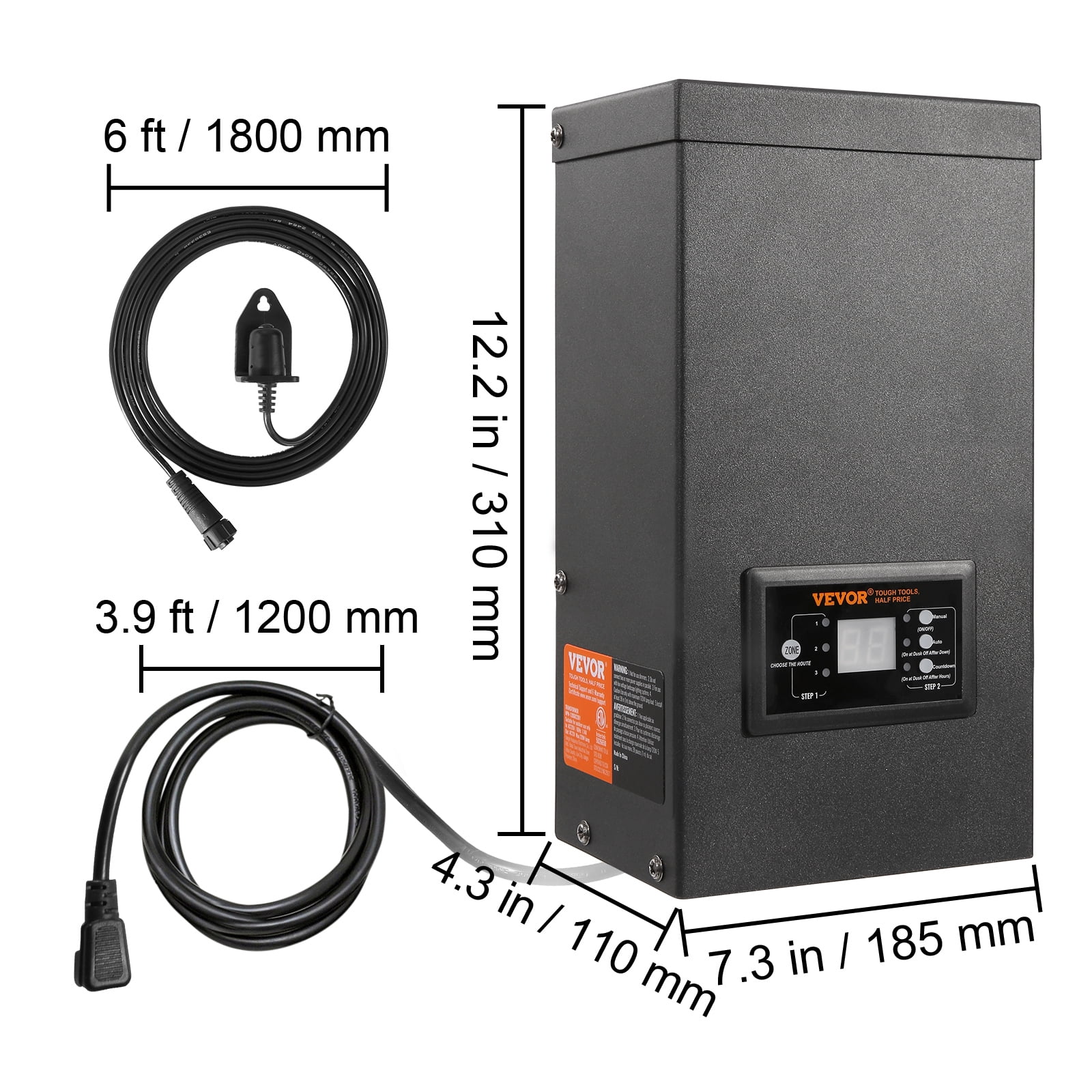 VEVOR 600W Landscape Transformer, Timer & Photocell Sensor Equipped, Weatherproof Outdoor Lighting Converter, 120V AC to 12V/14V AC, Ideal for Exterior, Spotlight, Pathway, Pool Lighting, ETL Certi