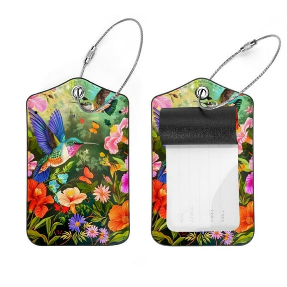 PhooArto 2 PCS Luggage Tag for Suitcase Bag Tags for Backpacks Baggage Handbag School Instrument Tag Label, Colorful Floral Hummingbird