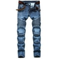 thumbnail image 1 of cllios Mens Distressed Biker Slim Jeans Stretched Ripped Denim Pants Skinny Destroyed Fashion Stretch Jeans, 1 of 9
