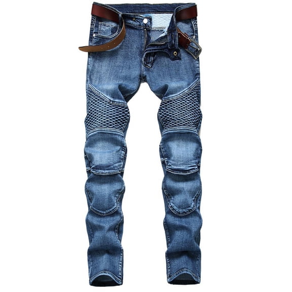 Holloyiver Men's Ripped Denim Pants New Fashion Have Pockets Button Zipper Personality Denim Trend Jeans For Blue,L