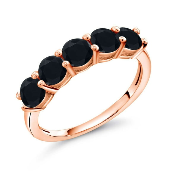 Gem Stone King 18K Rose Gold Plated Silver Black Onyx Wedding Band Ring for Women (0.65 Cttw, Round 3.5MM, Gemstone December Birthstone, Size 5)
