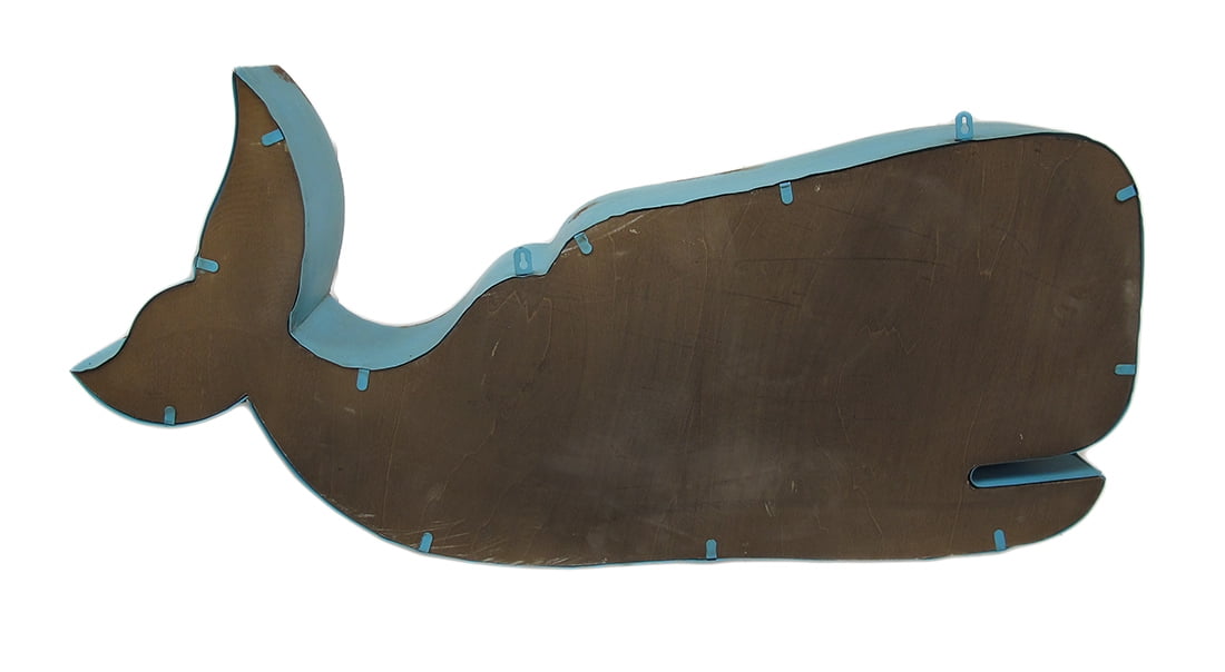 Blue Whale Shaped Distressed Metal Cubby Wall Shelf