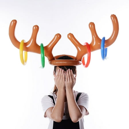 Iuhan Inflatable Reindeer Christmas Hat Antler Ring Toss Holiday Party Game Toys