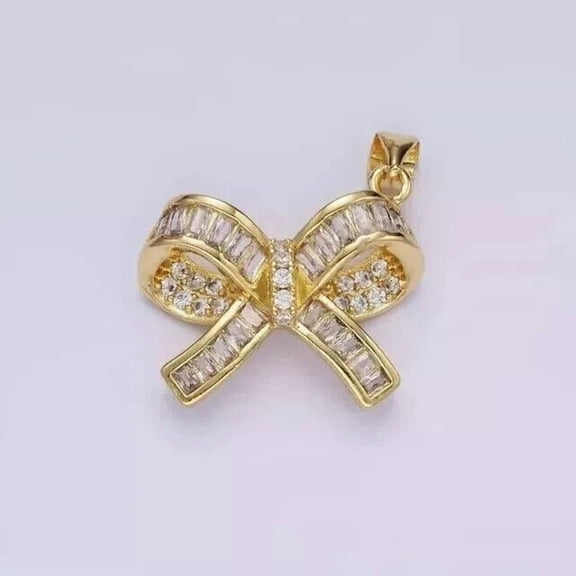 Om Jewels Cubic Zirconia Round Cut Women's Stunning Bow Pendant In 14k Yellow Gold Finish