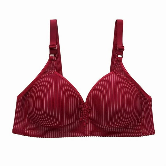 Arlun,Womens Wireless Full Coverage Cup Bars Light Padded No Underwire Push up Bra Soft Comfort Lightweight Thin Bras Fashion Striped Printed Adjustable Straps Bralettes Wine 44