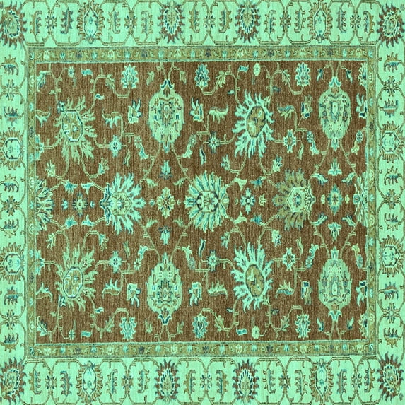Ahgly Company Machine Washable Indoor Square Oriental Turquoise Blue Traditional Area Rugs, 3' Square