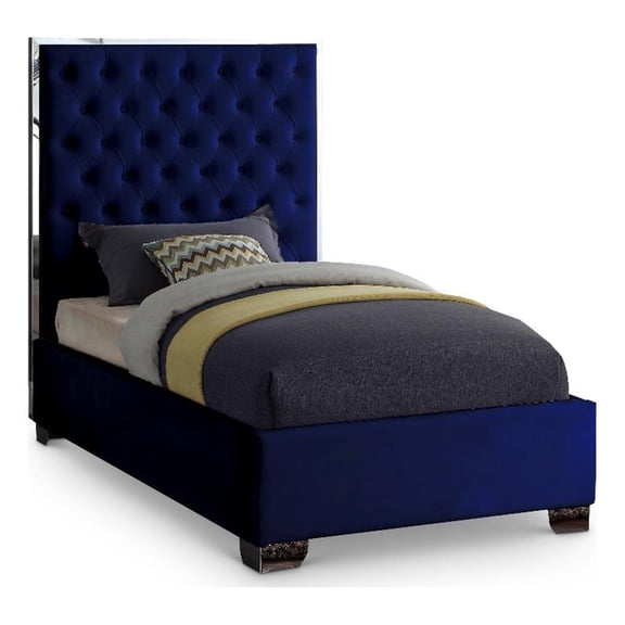 Meridian Furniture Lexi Solid Wood and Velvet Twin Bed in Navy