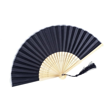 

Nokiwiqis Wooden Fan with Silk Cloth Folding Handheld Bamboo Bone Accessory