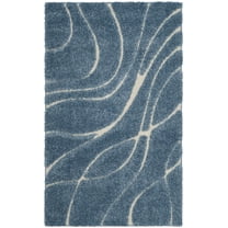 SAFAVIEH Florida Tamzen Abstract Shag Area Rug, Light Blue/Cream, 2' x 3'