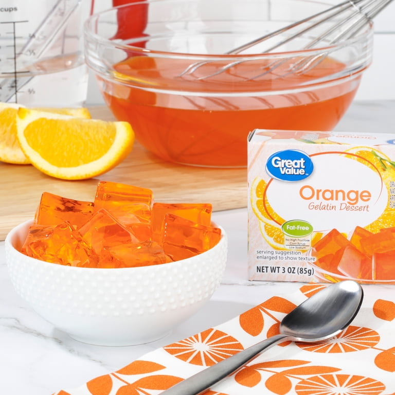 Great Value Orange Gelatin Dessert 3 oz, Tangy Fruit Flavor, Easy