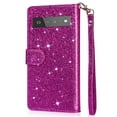 thumbnail image 2 of SaniMore for Google Pixel 6 PU Leather Case, Magnetic Closure Flip Zipper Wallet Glitter Cover with Wrist Strap 3 Card Slots & Kickstand Shockproof Protective Shell for Girls Ladies Women, Purple, 2 of 5