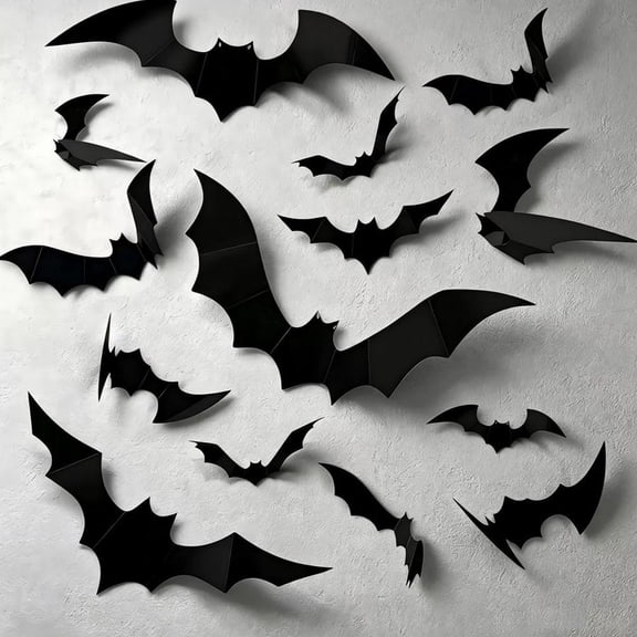 3D Bat Halloween Decoration Stickers Waterproof Black Spooky Bats Wall Decals for Home Living Room Window Fireplace Party Decor 4 Size