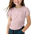 thumbnail image 1 of Wo-Fusoul T-Shirt for Girls 0-6 Years, Short Sleeve Round Neck, Solid Color Stretch Fit Top with Rhinestone Bow Design, Summer Casual Tee, 1 of 4
