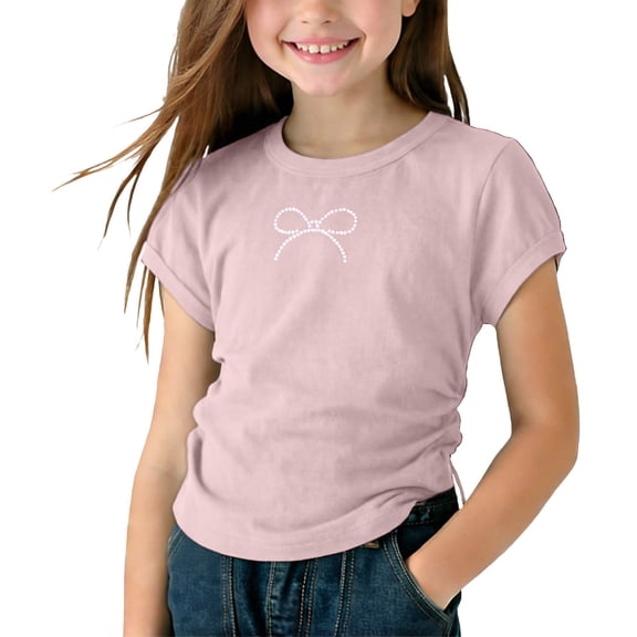 ITSAME Toddler Girls T-Shirts, Round Neck Short Sleeve Cotton Summer Kids Casual Fashion Tops Pink 6-7T