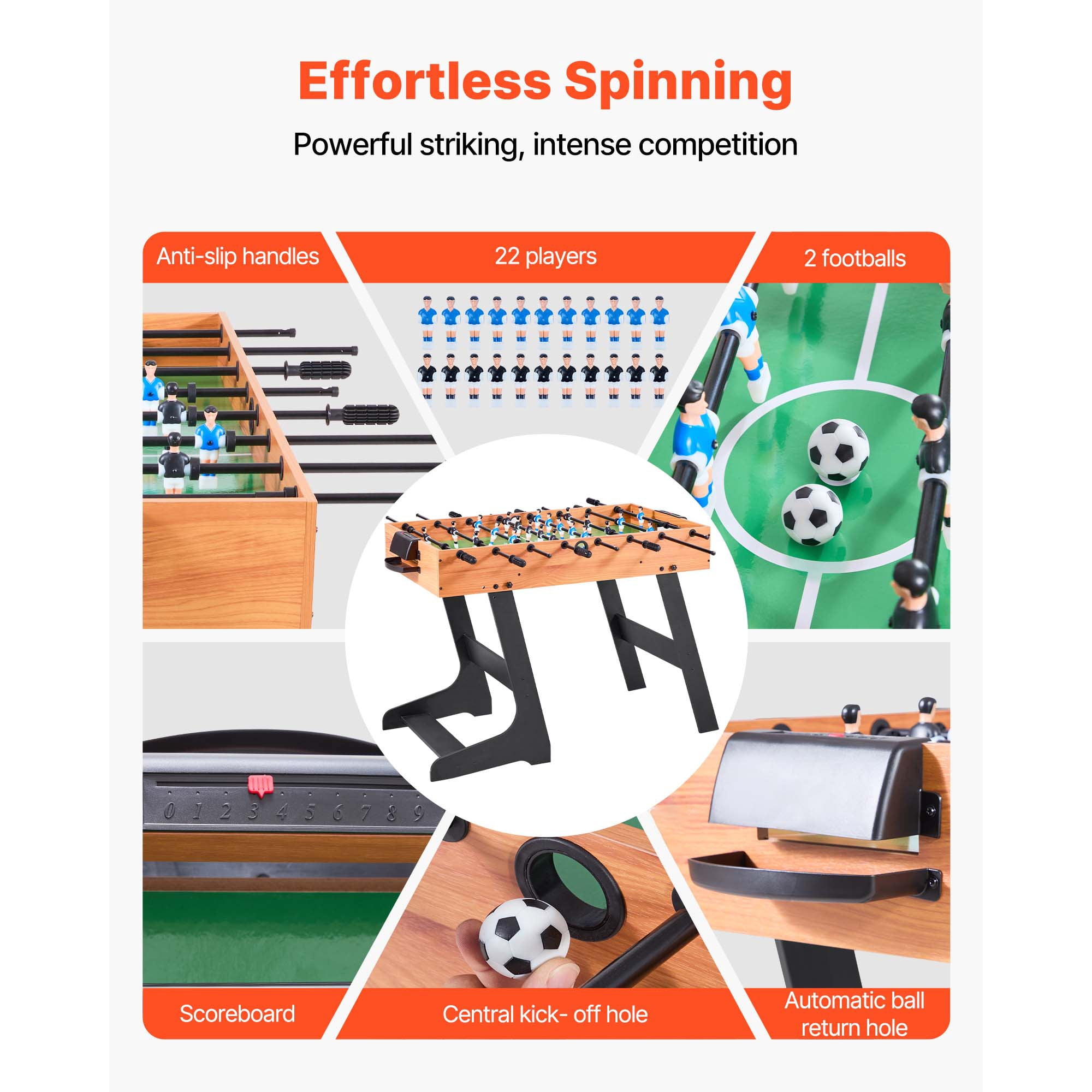 KFFKFF Folding Foosball Table, 42-Inch Standard Size, Indoor Soccer Game Table for Home, Family, and Game Rooms, Sturdy Design with 2 Balls Included