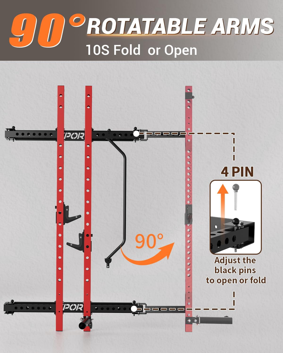 Folding Wall Mounted Squat Rack – 2.36" x 2.36" Power Rack for Home Gym, 1000 LBS Heavy-Duty with Pull-Up Bar, J-Hooks & Landmine Attachment – Space-Saving Strength Training Station