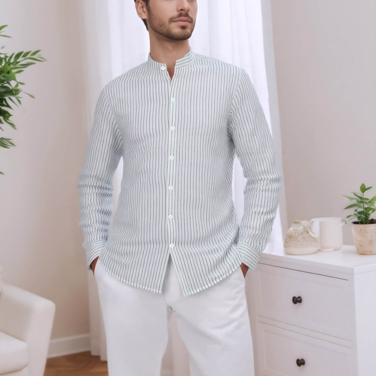 mens designer casual dress shirts RTRDE Mens Shirts, Camisa Blanca para Hombre Men Shirts Long Sleeve Casual  Dress Shirt Big and Tall Designer Spring Summer Men's Casual Cotton Solid  Color Shirts Loose for Shirts Casual (M, Blue)