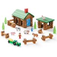 thumbnail image 1 of Sainsmart Jr. Juego de cabaña de madera para construcción de granja, casa de juguete para niños pequeños, kit de construcción de vástago clásico de 122 piezas con bloques de troncos de madera de color, 1 of 5
