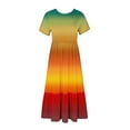 thumbnail image 7 of Penkiiy Women's Summer Casual Short Sleeve Crewneck Dress Casual Flowy Tiered Maxi Beach Dress With Pockets Gradient Print Dress S Multicolor, 7 of 7