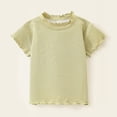 thumbnail image 4 of KHONTS Girls Summer Lettuce Trim Ribbed Knit Short Sleeve T-Shirts Solid Color Casual Blouse Tops,Size 1-10 Years Green 100, 4 of 4