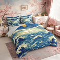 thumbnail image 2 of Manfei Ukiyo-e Ocean Wave Twin Bedding Sets for Girls Women, Sea Cloud Bedding Comforter Set, Blue Gold White, Gray Reversible 7pcs, 2 of 6